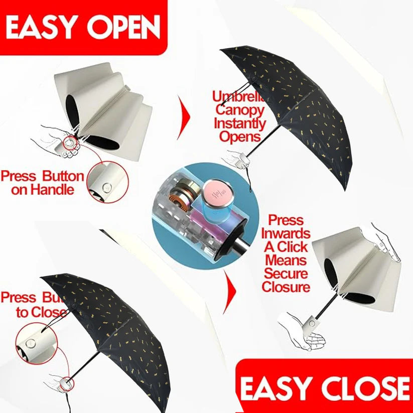 3-Fold Cute Umbrella – Sun & Rain Protection, UV Shield (1 Pc / With Zip Case) -Gardening