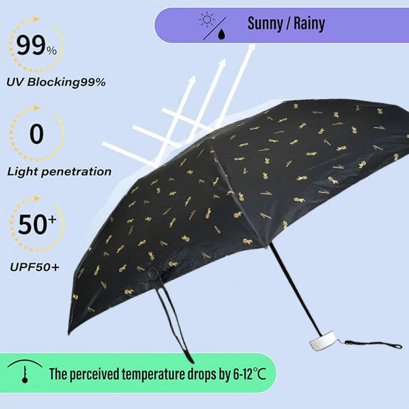 3-Fold Cute Umbrella – Sun & Rain Protection, UV Shield (1 Pc / With Zip Case) -Gardening