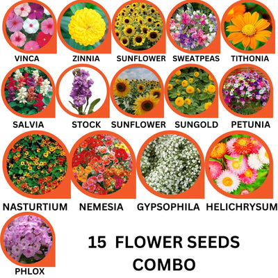 15 Flower Seeds Combo Pack - Flower Seed Combo
