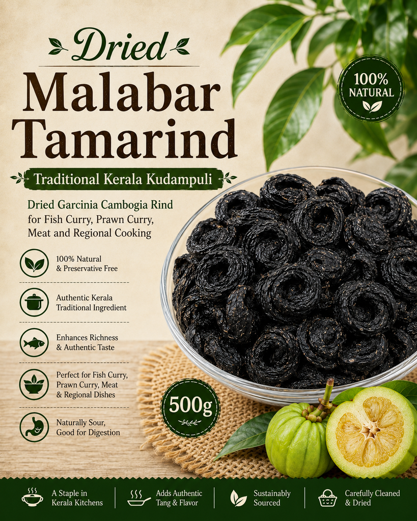 Whole Malabar Tamarind | Traditional Kerala Kudampuli | Dried Garcinia Cambogia Rind for Fish Curry, Prawn Curry, Meat and Regional Cooking