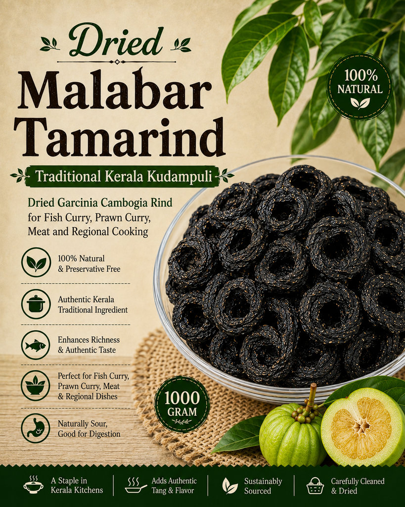 Whole Malabar Tamarind | Traditional Kerala Kudampuli | Dried Garcinia Cambogia Rind for Fish Curry, Prawn Curry, Meat and Regional Cooking