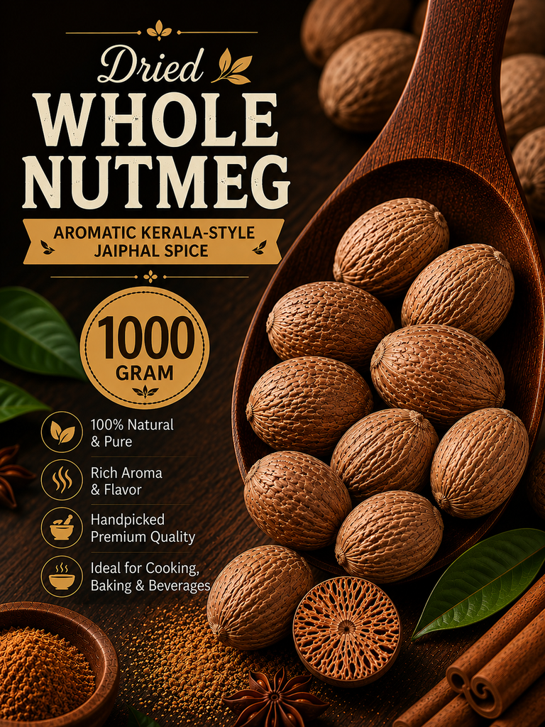 Whole Nutmeg | Aromatic Kerala-Style Jaiphal Spice | Fresh-Grating Nutmeg for Payasam, Desserts, Baking, Curries and Biryani