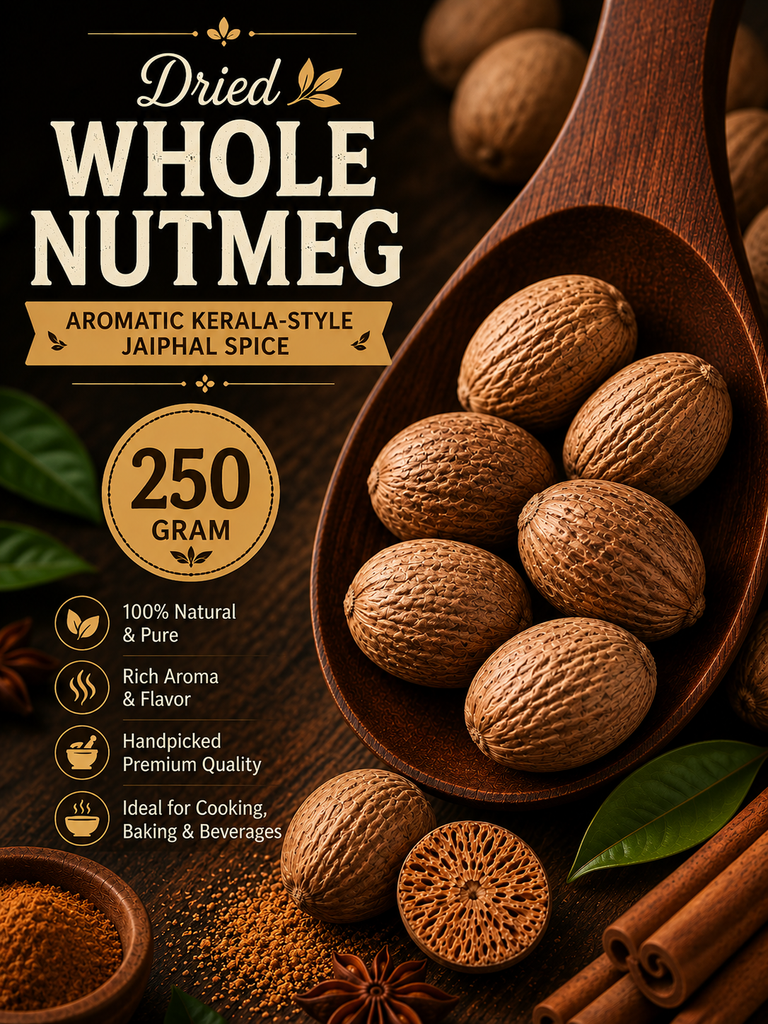 Whole Nutmeg | Aromatic Kerala-Style Jaiphal Spice | Fresh-Grating Nutmeg for Payasam, Desserts, Baking, Curries and Biryani