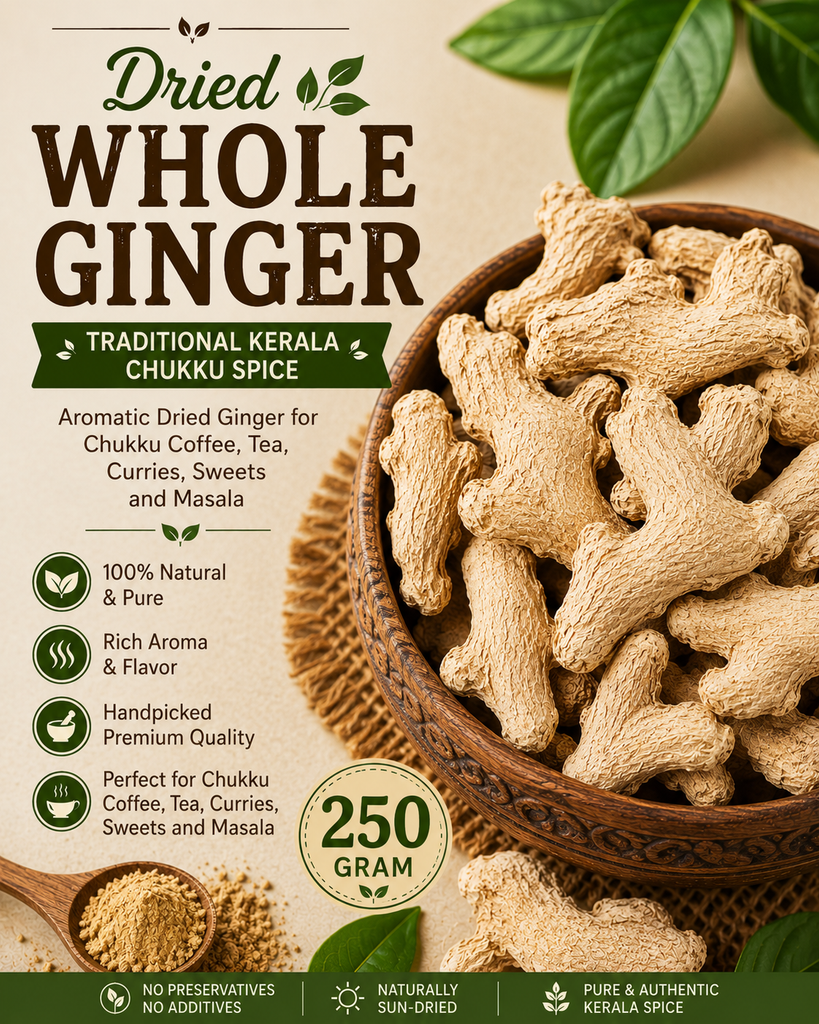 Whole Dry Ginger | Traditional Kerala Chukku Spice | Aromatic Dried Ginger for Chukku Coffee, Tea, Curries, Sweets and Masala