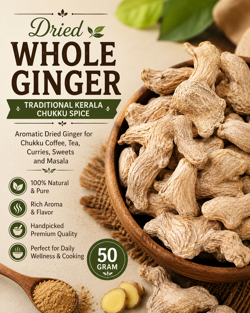 Whole Dry Ginger | Traditional Kerala Chukku Spice | Aromatic Dried Ginger for Chukku Coffee, Tea, Curries, Sweets and Masala