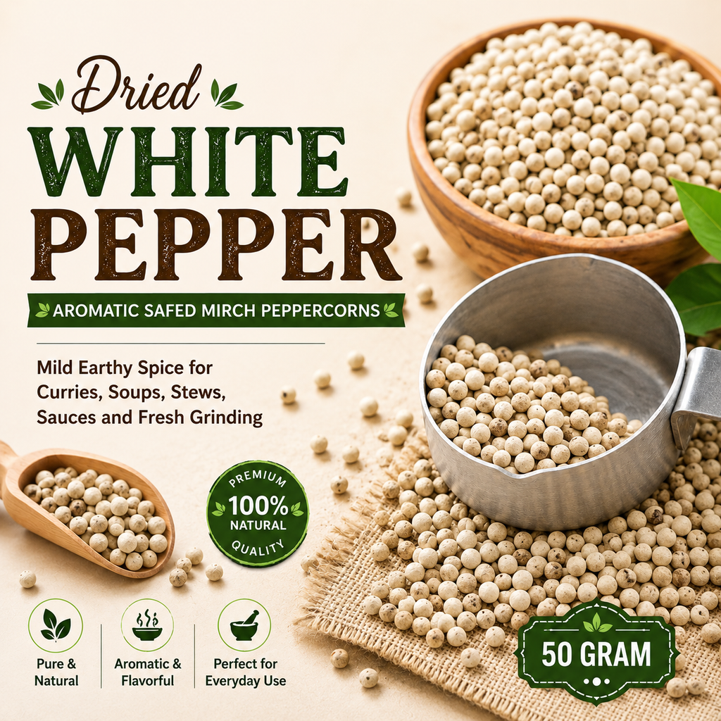 Dried Whole White Pepper | Aromatic Safed Mirch Peppercorns | Mild Earthy Spice for Curries, Soups, Stews, Sauces and Fresh Grinding