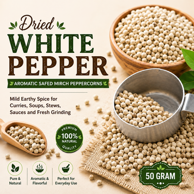 Dried Whole White Pepper | Aromatic Safed Mirch Peppercorns | Mild Earthy Spice for Curries, Soups, Stews, Sauces and Fresh Grinding