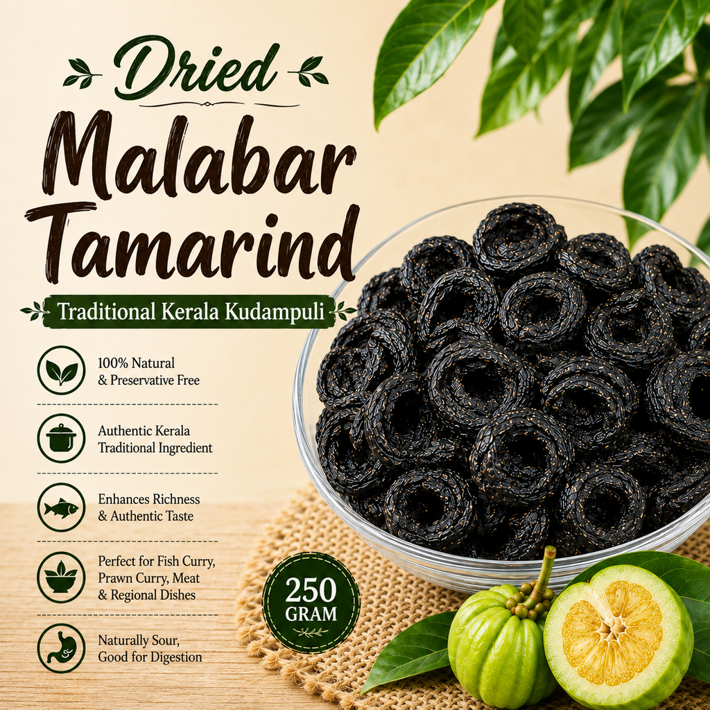 Whole Malabar Tamarind | Traditional Kerala Kudampuli | Dried Garcinia Cambogia Rind for Fish Curry, Prawn Curry, Meat and Regional Cooking